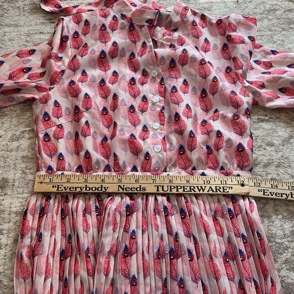 Pink and Red feather Patterned Dress marked medium fits small - Picture 8 of 8